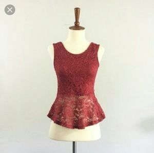 Red Lace Peplum Tank Top